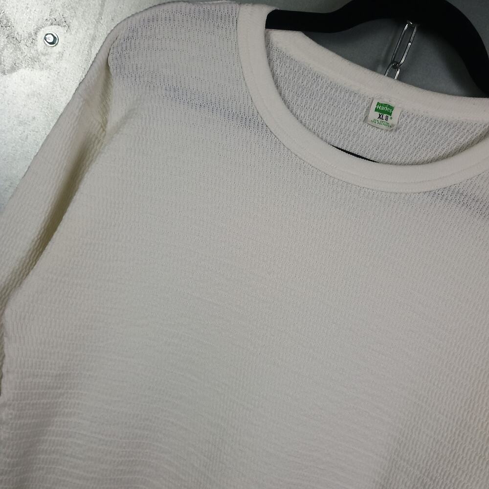 HANES VTG 70s WAFFLE THERMAL KNIT USA MADE OUTDOOR WHITE LONG SLEEVE T SHIRT XL